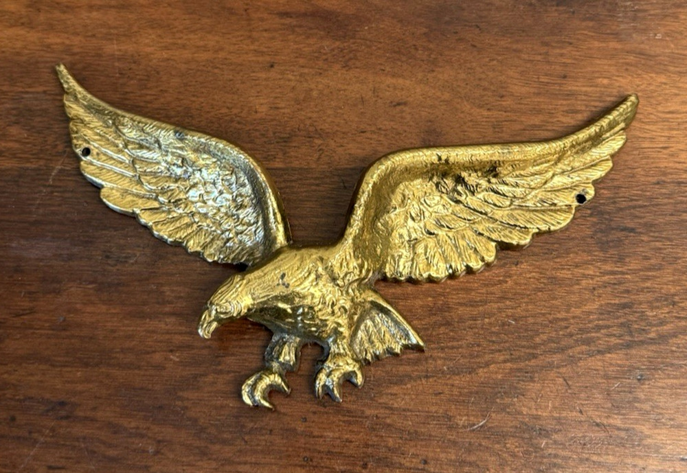 Vintage Solid Brass Bald Eagle Wall Plaque 9" Spread Wings Americana Decor